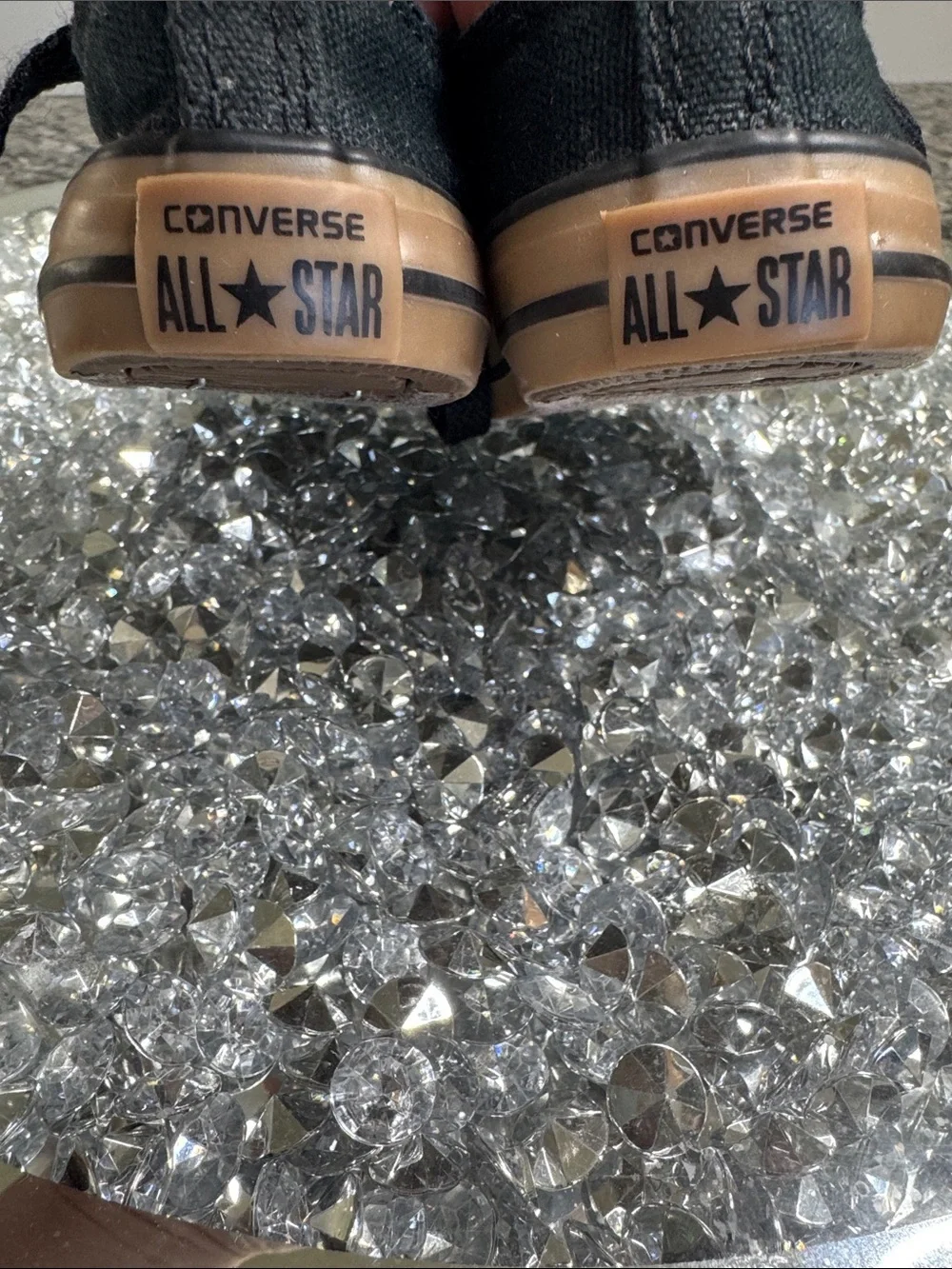 Converse baby toddler Black Sneakers with Tan Toe and Sole EUC 4